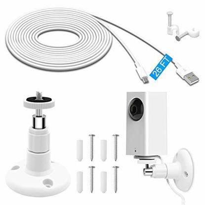 Picture of 26FT Power Extension Charging Cable with Wall Mount for Wyze Cam Pan,for Wyze Cam Pan Mounting Kit Including Charging and Data Sync Cord,Adjustable 360 Degree Swivel Ceiling Mount and 30 Wire Clips