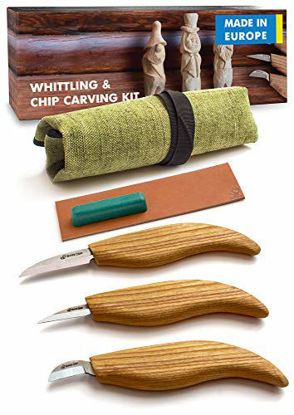 Picture of BeaverCraft S15 Whittling Wood Carving Kit - Wood Carving Tools Set - Chip Carving Knife Kit - Whittling Knife Set Whittling Tools Wood Carving Wood for Beginners (Chip Carving Knife Kit)
