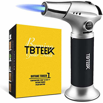 Picture of TBTEEK Kitchen Torch, Butane Torch Cooking Torch with Safety Lock & Adjustable Flame for Cooking, BBQ, Baking, Brulee, Creme, DIY Soldering(Butane Not Included)