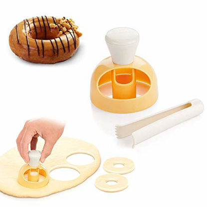 Picture of Donut Cake Mould with Dipping plier, DIY Doughnut Cutter Biscuit Stamp Mould Desserts Cutter Maker Mold Kitchen Baking Tool