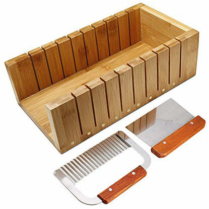Picture of Soap Cutting Tool Set Wooden Loaf Cutter Mold + 2 Pcs Straight Wavy Stainless Steel Cutter Slicer
