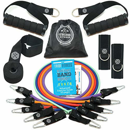 Picture of TRIBE PREMIUM Resistance Bands Set for Exercise, Workout Bands for Men with Fitness Tension Bands, Handles, Door Anchor, Ankle Straps, Carry Bag & Advanced eBook - Strength Training, Home Gym & More!!