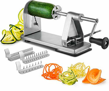 Picture of MITBAK Stainless Steel Spiralizer Vegetable Slicer | Industrial-Grade 3-Blade Zoodle Maker | Zucchini spaghetti maker | Great For Salad, Low Carb, Paleo, Vegan, Spaghetti | Suction Base For Non Slip