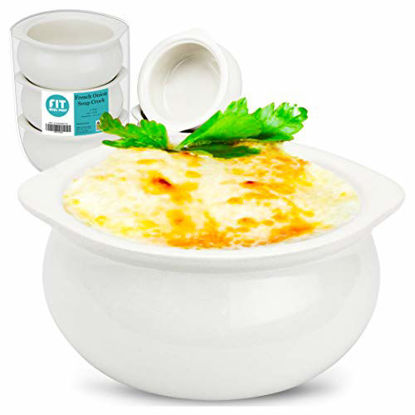 Picture of [6 Pack] 10 Oz French Onion Soup Crock - Ivory Premium Ceramic Porcelain Bowls, Microwave Oven Safe, For Soup, Stews, Chilis, Baked Beans, Mac and Cheese