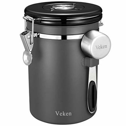 Picture of Veken Coffee Canister, Airtight Stainless Steel Kitchen Food Storage Container with Date Tracker and Scoop for Beans, Grounds, Tea, Flour, Cereal, Sugar, 22OZ, Gray