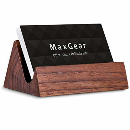 Picture of MaxGear Wood Business Card Holder Desk Business Card Holder Stand Wooden Business Card Display Holders for Desktop Business Cards Stand for Office and Home, Walnut3.8x2.6x1.8 in, Mountain