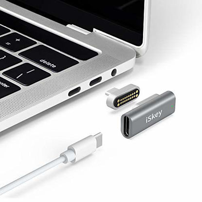 Picture of Magnetic USB C Adapter 20Pins Type C Connector, Support USB PD 100W Quick Charge, 10Gb/s Data Transfer and 4K@60 Hz Video Output Compatible with MacBook Pro/Air and More Type C Devices (Grey)