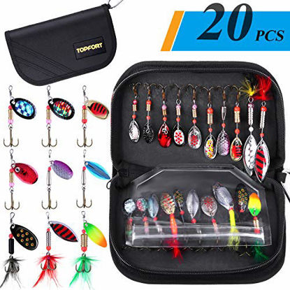 Picture of TOPFORT Fishing Lures, Fishing Spoon,Trout Lures, Bass Lures, Spinning Lures,Hard Metal Spinner Baits kit with Carry Bag