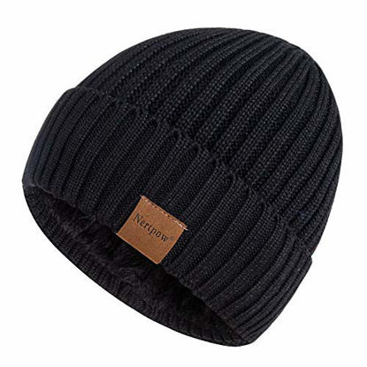 Picture of Nertpow Beanie Hat for Men and Women, Winter Warm Fleece Lined Thermal Trendy Thick Knit Skull Cable Cuff Cap (Stripe Black)