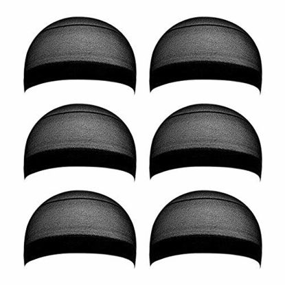 Picture of 6 Pieces Black Stocking Wig Cap Stretchy Nylon Wig Caps Black Nylon Close End Wig Caps for Men and Women