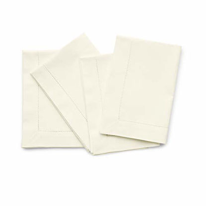 Picture of Solino Home Hemstitch Cotton Linen Dinner Napkins - Set of 4, 20 x 20 Inch Ivory Natural Fabric - Machine Washable Handcrafted with Mitered Corners