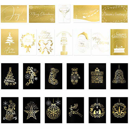 Picture of 24 Premium Christmas Cards - Elegant Gold Foil Christmas Cards in 24 Fancy Gold Designs (12 Black & Gold Christmas Cards, 12 White & Gold Christmas Cards) Best Christmas Cards - 4 x 6 inches