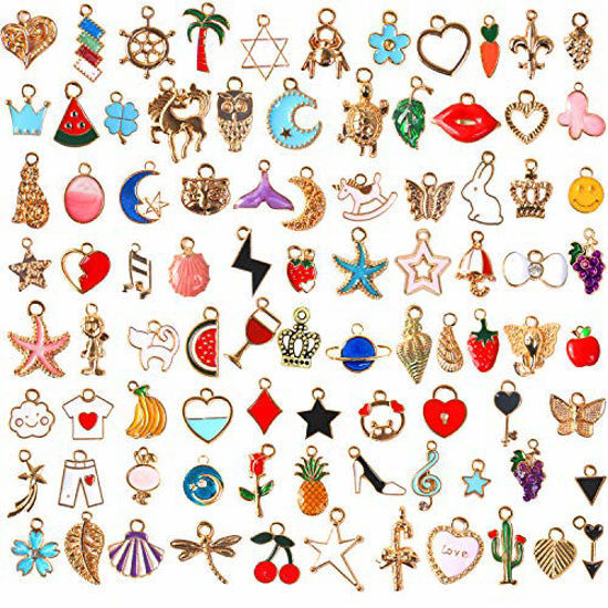 Picture of SANNIX 110pcs Assorted Gold Plated Enamel Pendants Necklace Bracelet Charms for Jewelry Making