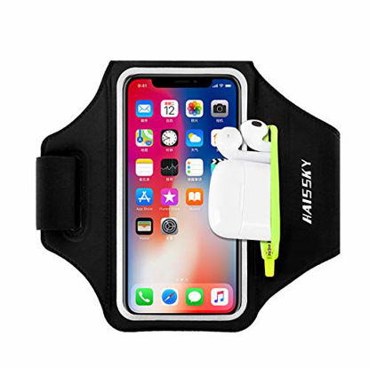Picture of Running Armband with Airpods Bag Cell Phone Armband for iPhone 12 Pro/11 Pro Max/11/XR/XS/X/8, Galaxy S9/S8 Water Resistant Sports Phone Holder Case & Zipper Slot Car Key Holder for 6.5 inch Phone