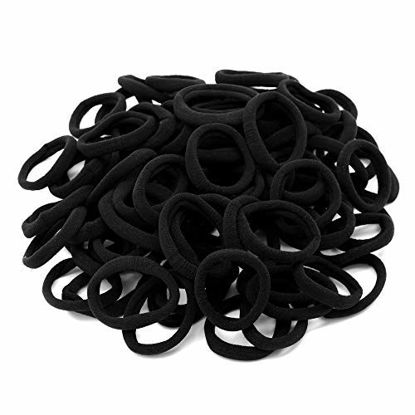 Picture of 100 Pack Thick Elastics Hair Ties, Seamless Cotton Hair Bands, High Stretch Hair Ties, Ponytail Holders Headband, Simply Hair Ties, Scrunchies Hair Accessories No Crease Damage for Thick Hair (black)