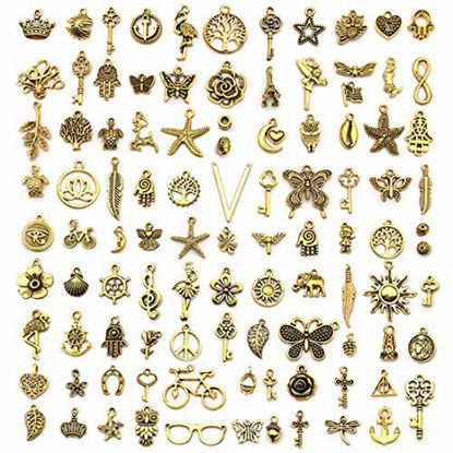 Picture of JIALEEY 100Pcs Tibetan Antique Gold Charm Mixed Pendants DIY for Bracelet Necklace Jewelry Making and Crafting