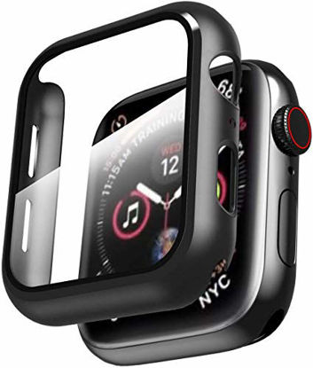Picture of Smiling Case Compatible with Apple Watch Series 6/SE/Series 5/Series 4 44mm with Built in Tempered Glass Screen Protector- All Around Hard PC Case Overall Protective Cover (Black)