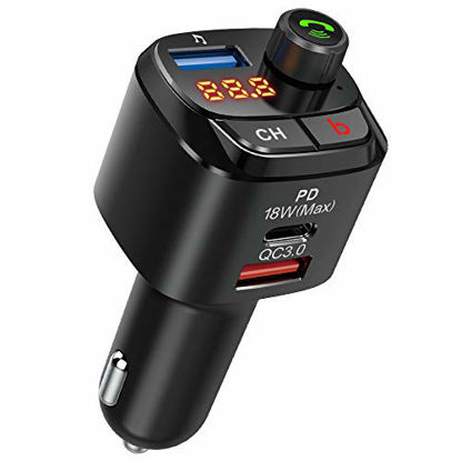 Picture of Nulaxy Bluetooth 5.0 FM Transmitter for Car, QC3.0 & Type-C PD 18W Wireless Bluetooth Radio Adapter Music Player/Car Kit with Hands-Free Calls, Siri Google Assistant, Bass Booster - NX12