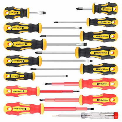 Picture of Amartisan 15-Piece Magnetic Screwdrivers Set, 5 Phillips 5 Slotted Tips and 5 Insulated Screwdriver Set (1000V)Professional Cushion Grip Screwdriver Set