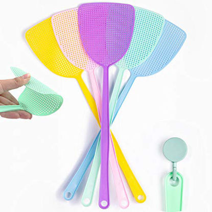 Picture of Premium 5PCS Fly Swatters with Hook, Strong Flexible Long Fly Swatter Pack, 17.5 Inches Handle Fly Swatter/Fly Swatters for Indoor/Outdoor/Classroom/Office(5colors)