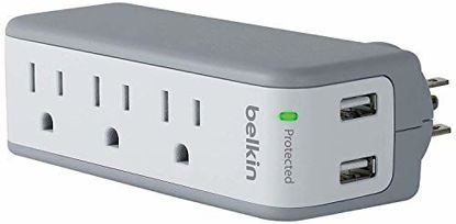 Picture of Belkin 3-Outlet USB Surge Protector, Rotating Plug (1 Amp, 918 Joules), silver (BZ103050-TVL)