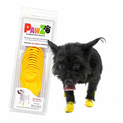 Picture of Pawz Dog Boots | Dog Paw Protection with Dog Rubber Booties | Dog Booties for Winter, Rain and Pavement Heat | Waterproof Dog Shoes for Clean Paws | Dog Shoes | Yellow | XXS
