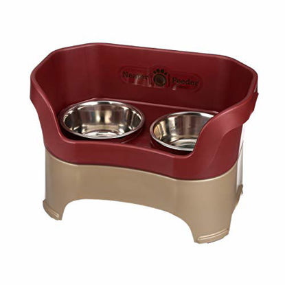 Picture of Neater Feeder Deluxe Large Dog (Cranberry) - The Mess Proof Elevated Bowls No Slip Non Tip Double Diner Stainless Steel Food Dish with Stand
