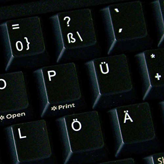 Picture of German Non-Transparent Keyboard Stickers ON Black Background for Desktop, Laptop and Notebook
