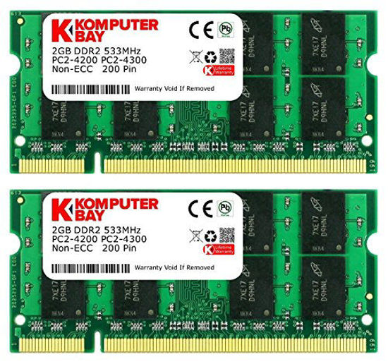 Picture of KOMPUTERBAY 4GB 2X 2GB DDR2 533MHz PC2-4200 PC2-4300 DDR2 533 (200 PIN) SODIMM Laptop Memory