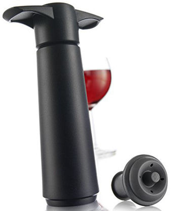 Picture of Vacu Vin Black Pump with Wine Saver stoppers - Keeps wine fresh for up to 10 days (Black 1 Stopper)