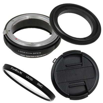 Picture of Fotodiox RB2A 58mm Macro Reverse Ring Kit with G and DX Type Lens Aperture Control, 52mm Lens Cap and 52mm UV Protector fits Nikon D1, D1H, D1X, D2H, D2X, D2Hs, D2Xs, D3, D3X, D3s, D4, D100, D200, D300, D300S, D700, D800, D800E, D40, D50, D60, D70, D70S, D80, D40X, D90, D3000, D3100, D3200, D5000, D5100, D7000, Fuji S1, S2, S3, S5
