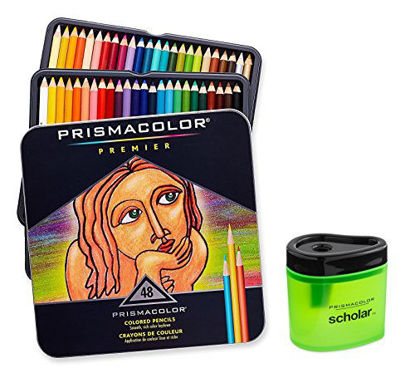 Picture of Prismacolor Premier Soft Core Colored Pencil, Set of 48 Assorted Colors (3598T) + Prismacolor Scholar Colored Pencil Sharpener (1774266)