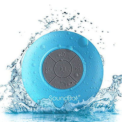 Picture of SoundBot SB510 HD Water Resistant Bluetooth 3.0 Shower Speaker, Handsfree Portable Speakerphone with Built-in Mic, 6hrs of playtime, Control Buttons and Dedicated Suction Cup (Blue)