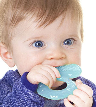 Picture of Nuby Silicone Teethe-EEZ Teether with Bristles, Includes Hygienic Case, Aqua