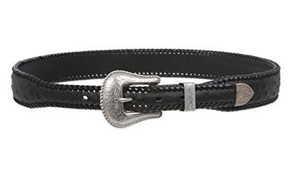 Picture of Western Faux Ostrich Print Lased Tapered Leather Belt, Black | 36"