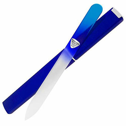 Picture of Glass Nail File with Case, Bona Fide Beauty Professional Manicure Fingernail File, Expertly Shape Nails with Gentle Precision Filing, Leaves Nails Smooth - Aqua/Cobalt Premium Czech Glass File