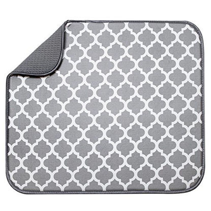 Picture of S&T INC. Absorbent, Reversible Microfiber Dish Drying Mat for Kitchen, 16 Inch x 18 Inch, White Trellis (497401)