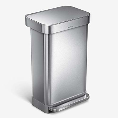 Picture of simplehuman 45 Liter Rectangular Hands-Free Kitchen Step Trash Can with Soft-Close Lid, Brushed Stainless Steel