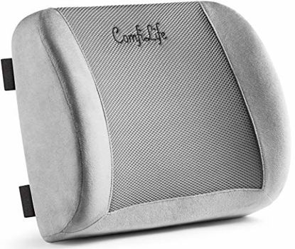 Picture of ComfiLife Lumbar Support Back Pillow Office Chair and Car Seat Cushion - Memory Foam with Adjustable Strap and Breathable 3D Mesh (Grey)