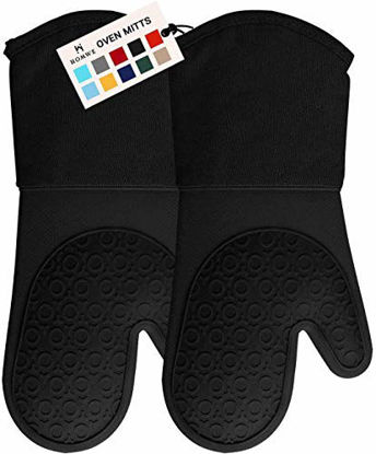 Picture of HOMWE Professional Silicone Oven Mitt, Oven Mitts with Quilted Liner, Heat Resistant Pot Holders, Flexible Oven Gloves, Black, 1 Pair, 13.7 Inch