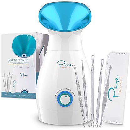 Picture of NanoSteamer Large 3-in-1 Nano Ionic Facial Steamer with Precise Temp Control - 30 Min Steam Time - Humidifier - Unclogs Pores - Blackheads - Spa Quality - Bonus 5 Piece Stainless Steel Skin Kit