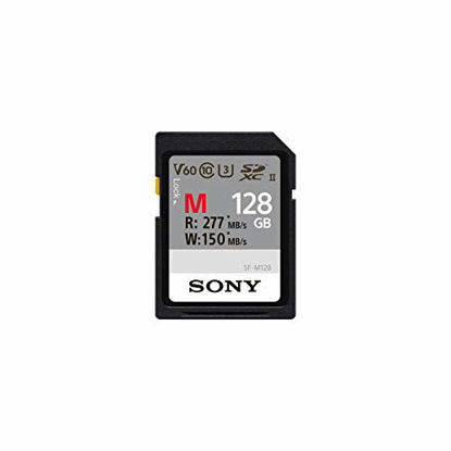 Picture of Sony M Series SDXC UHS-II Card 128GB, V60, CL10, U3, Max R277MB/S, W150MB/S (SF-M128/T2), Black