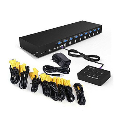 Picture of RIJER 8 Port Manual Smart VGA USB KVM Switch 801UK PC Computer DVR Selector 1 KM Combo Controls 8 Hosts with Extension Switcher and 8PCS Original Cable