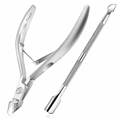 Picture of Cuticle Trimmer with Cuticle Pusher - Cuticle Remover Cuticle Nipper Professional Stainless Steel Cuticle Cutter Clipper Durable Pedicure Manicure Tools for Fingernails and Toenails (Silver)