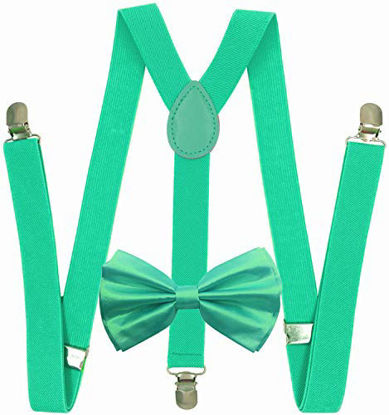 Picture of Awesome Teal Mint Green Wedding Accessories Adjustable Bow Tie & Suspenders