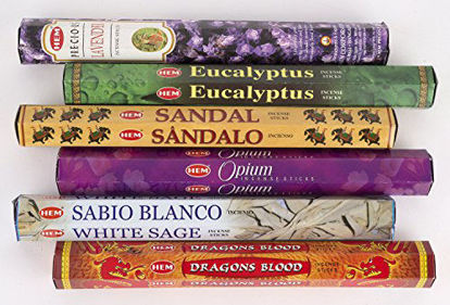 Picture of HEM Incense 6 Piece Pack - Lavender, Eucalyptus, Sandal, Opium, White Sage, Dragon Blood