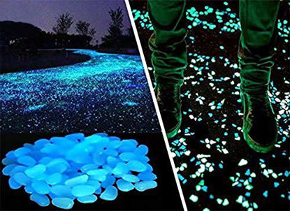 Picture of Opps 100 Pcs Glow in The Dark Garden Pebbles for Walkways and Decor in Blue