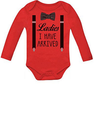 Picture of Ladies I Have Arrived Bowtie Funny Baby Boy Infant Baby Long Sleeve Bodysuit 12M Red