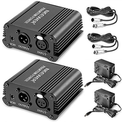 Picture of Neewer 1- Channel 48V Phantom Power Supply Black with Adapter and XLR Male to XLR Female Cable (2 Pack)