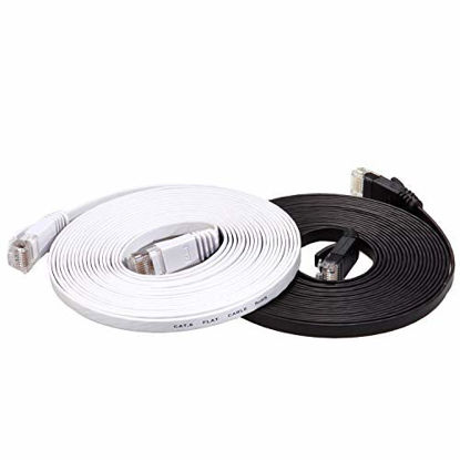Picture of Cat 6 Ethernet Cable 15ft Flat (at a Cat5e Price but Higher Bandwidth) Internet Network Cable - Cat6 Ethernet Patch Cables Short - Computer LAN Cable with Snagless RJ45 Connectors (Black and White)